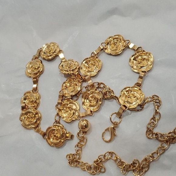 Gold plated rosebud‎ flower gypsy boho metal waist hip belt new main image 4
